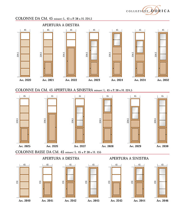 Misure elementi complonibili collezione "Dorica"