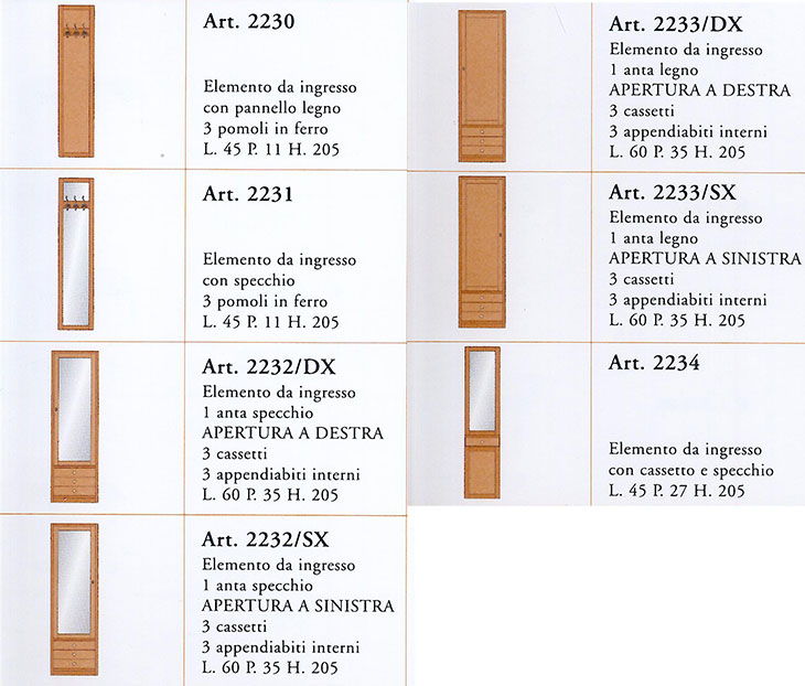 Misure elementi componibili collezione ingressi "Ionio"