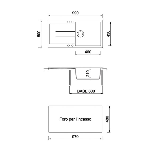 Disegno tecnico lavello Plados mod. AM9910