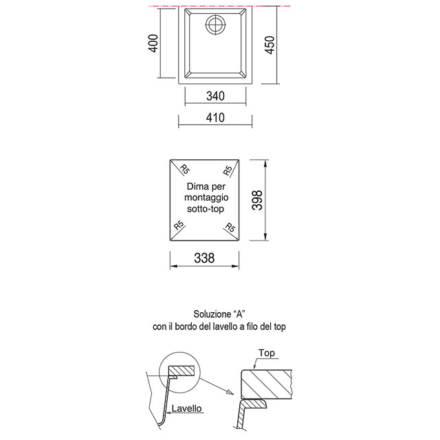 Disegno tecnico lavello Plados mod. ON4110ST