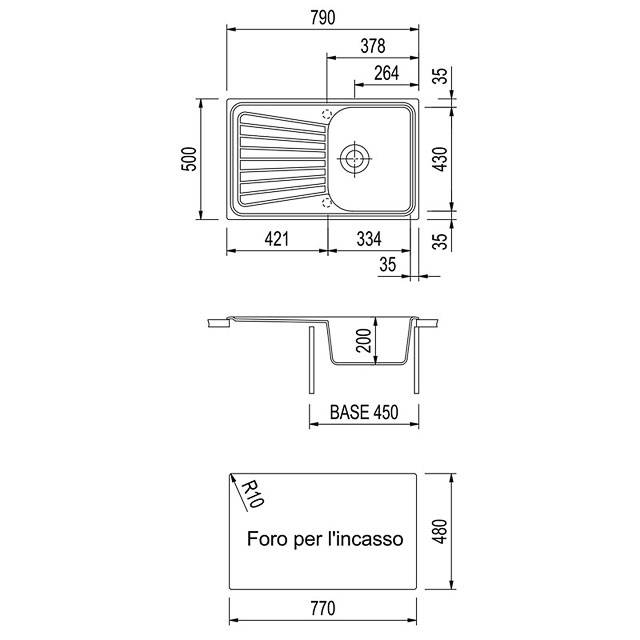 Disegno tecnico lavello Plados mod. SP0791
