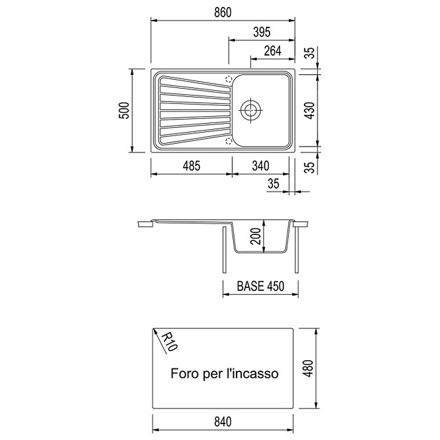 Disegno tecnico lavello Plados mod. SP0861