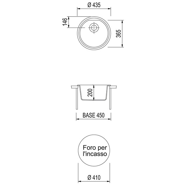 Disegno tecnico lavello Plados mod. PL4351