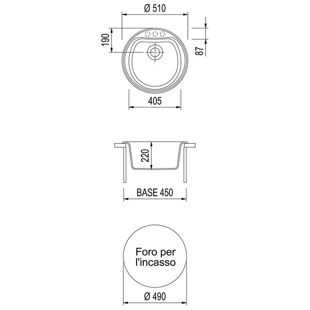 Disegno tecnico lavello Plados mod. PL5101