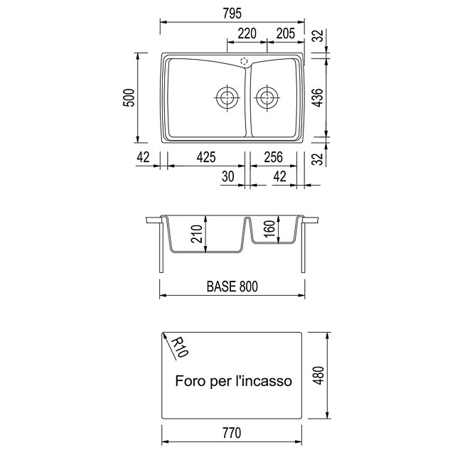 Disegno tecnico lavello Plados mod. HR0792