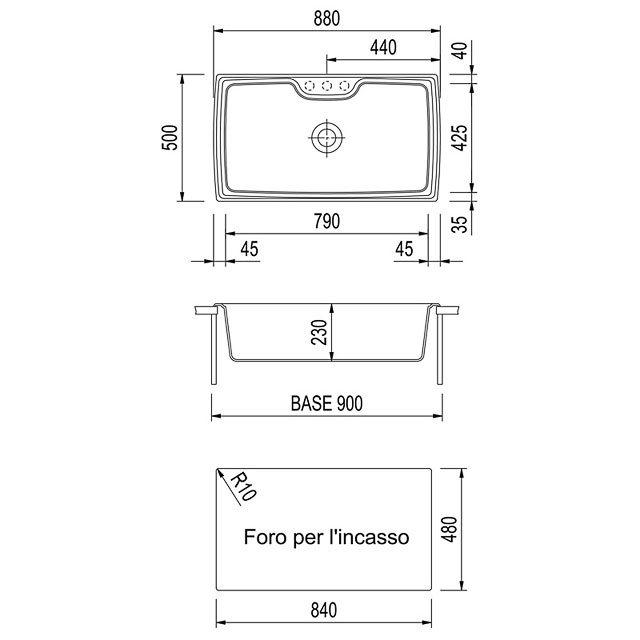 Disegno tecnico lavello Plados mod. HR0860
