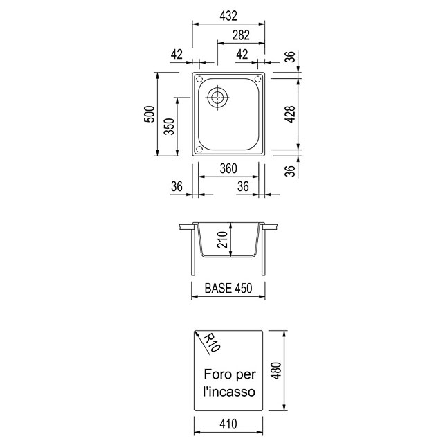 Disegno tecnico lavello Plados mod. HR4321