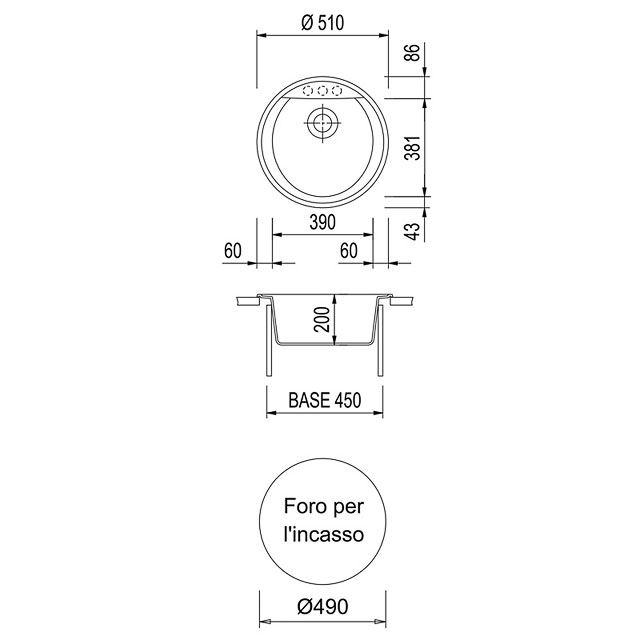 Disegno tecnico lavello Plados mod. NK05110