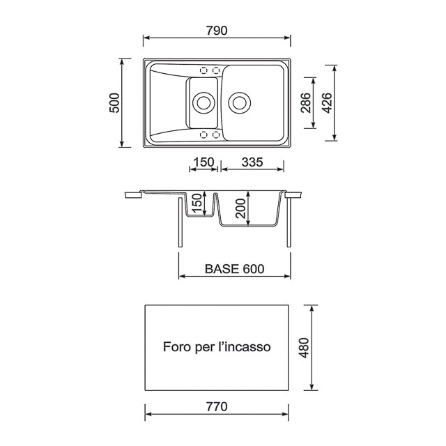 Disegno tecnico lavello Plados mod. HR0791