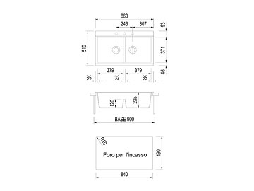 Disegno tecnico lavello Plados mod. LX8620