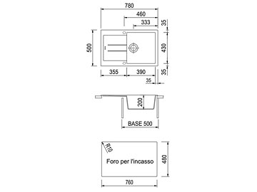 Disegno tecnico lavello Plados mod. AM7810
