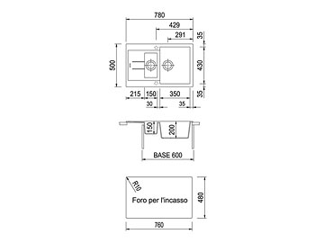 Disegno tecnico lavello Plados mod. AM7815