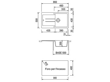 Disegno tecnico lavello Plados mod. AM8610