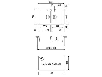Disegno tecnico lavello Plados mod. AM8620