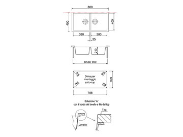 Disegno tecnico lavello Plados mod. AM8620ST