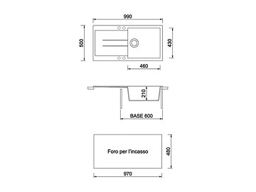 Disegno tecnico lavello Plados mod. AM9910