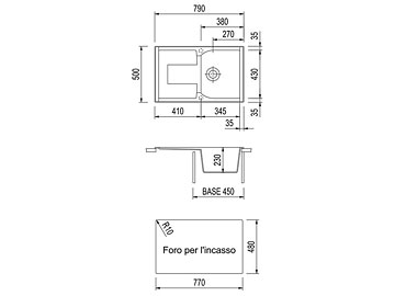 Disegno tecnico lavello Plados mod. CX0791