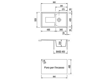 Disegno tecnico lavello Plados mod. CX0861