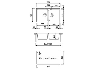 Disegno tecnico lavello Plados mod. CX0862