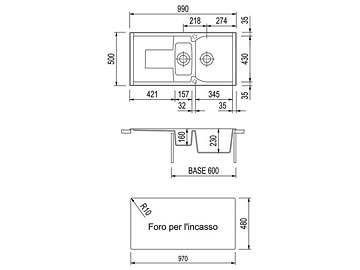 Disegno tecnico lavello Plados mod. CX0991