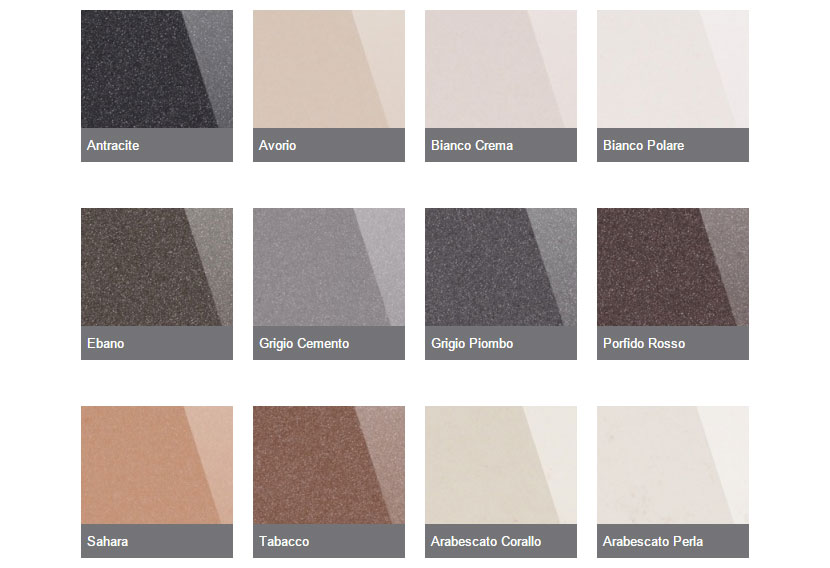 Colori finitura LUX disponibili per piani Lapitec