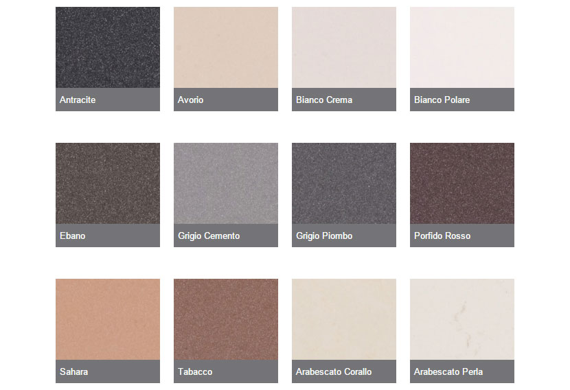 Colori finitura SATIN disponibili per piani Lapitec