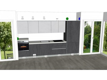 CUCINA CREO L=370 cm.modello TABLET con FRIGO incasso 75 cm