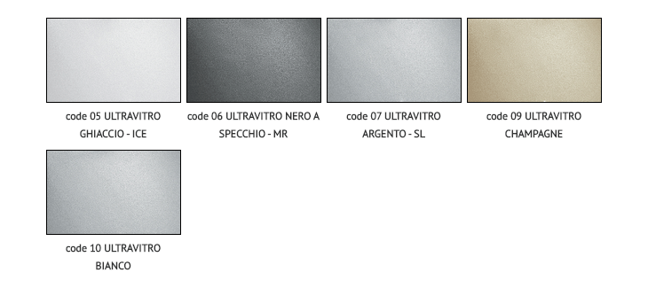 Colori ULTRAVITRO disponibili per lavelli Plados